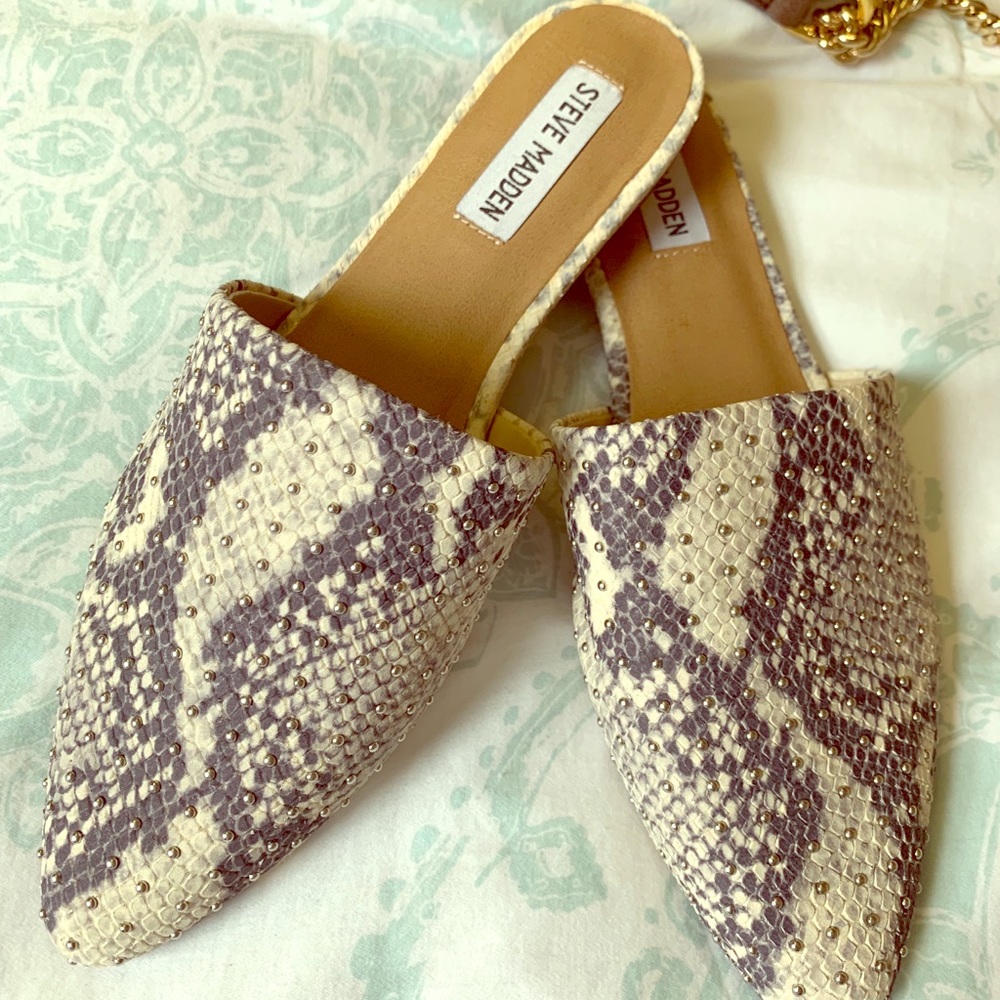 Steve Madden Snakeskin Studded Mules